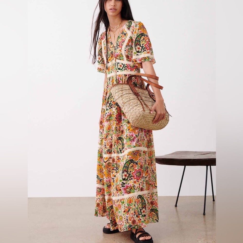 BA&SH Benja Paisley Multicolor Boho Maxi Dress Womens size XSMALL